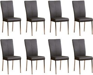 Set van 8 Donkergrijze leren moderne eetkamerstoelen Daily - poot vierkant rvs - Hermes Leer Antracite (donkergrijs leer)