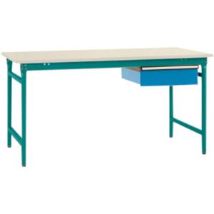 Manuflex BB5251.5021 Compleet bijzettafel basis stationair met melamine schijf + enkele lade, bxdxh: 1500 x 800 x 780 mm Waterblauw