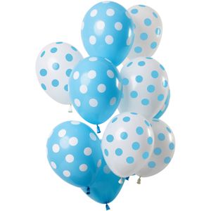 Ballonnen Set Blauw en Wit Polka Dots Premium - 12 Stuks