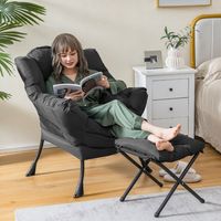 Fauteuil met Kruk Relaxstoel met Armleuningen & Voetensteun Loungestoel Televisiestoel Oorstoel voor Woonkamer/Slaapkamer (Grijs)