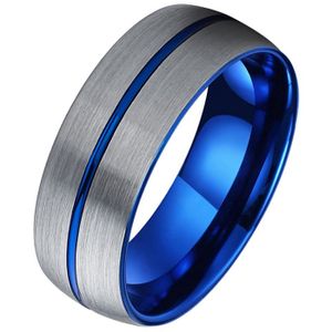 Wolfraam heren ring Groef Geborsteld Zilverkleurig Blauw-19mm