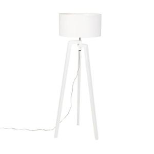 QAZQA Vloerlamp tripod wit hout met witte kap 50 cm - Puros