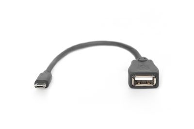 Digitus USB 2.0 Adapterkabel [1x Micro-USB 2.0 B stekker - 1x USB 2.0 bus A] DB-300309-002-S 20.00 cm Rond, Afgeschermd (dubbel), Met OTG-functie