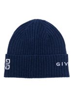 Givenchy bonnet nervuré à logo 4G brodé - Bleu