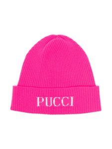 PUCCI Junior bonnet en maille à logo intarsia - Rose