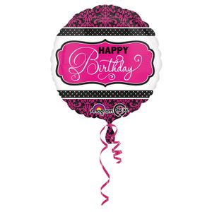 Folieballon Zwart/Roze Print Happy Birthday - 45cm