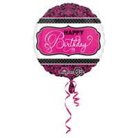 Folieballon Zwart/Roze Print Happy Birthday - 45cm - thumbnail