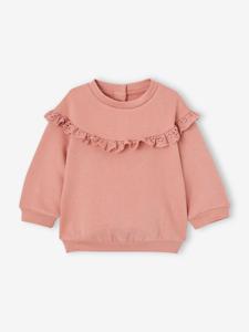 Sweatshirt met ruches en Engels borduurwerk babymeisje oudroze