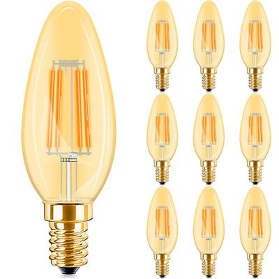 Voordeelverpakking 10x Amber LED Kaarslamp E14 Filament 4W 360lm 2200K