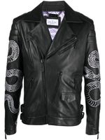 Philipp Plein veste de moto à imprimé peau de serpent - Noir - thumbnail