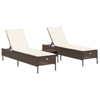 vidaXL 3-delige Ligbeddenset met kussens poly rattan bruin, ligbed, tuinmeubel, ligstoel, tuinstoel, terrasmeubel, zonnebed, tuinbed, ligbed tuin