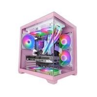 MARS GAMING MC-VIEW2, MicroATX Gaming Behuizing, Dubbel Frameloos Gehard Glas, 1x 120mm FRGB Achterventilator, Ondersteuning voor Vloeistofkoeling tot 240mm, Dubbelkamerstructuur, Roze