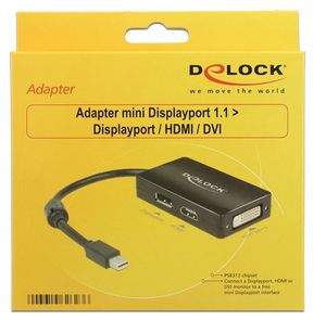 DeLOCK 0.16m DisplayPort/Displayport + HDMI + DVI 0,16 m Mini DisplayPort DisplayPort + DVI + HDMI Zwart