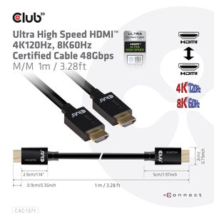 club3D CAC-1371 HDMI-kabel HDMI Aansluitkabel HDMI-A-stekker, HDMI-A-stekker 1.00 m Zwart