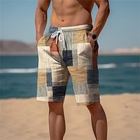 Voor heren Sweat short Strandshorts Badstof korte broek Trekkoord Elastische taille 3D-afdrukken Grafisch Ruitjes Streep Ademend Zacht Korte Dagelijks Feestdagen Streetwear Katoenmix Casual Lightinthebox