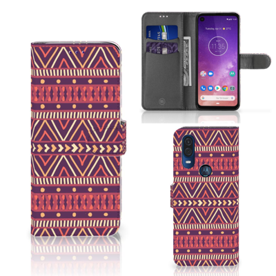 Motorola One Vision Telefoon Hoesje Aztec Paars