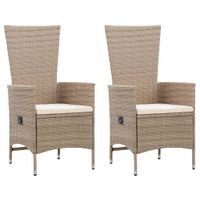 Tuinstoelen 2 st met kussens poly rattan beige - thumbnail