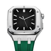 SULUET Metalen behuizing modificatieset + rubberen armband voor iWatch SE 8 7 6 5 4 44/45 mm Smart Watch armband reserveaccessoires (zilvergroen, maat: voor 6/5/4/SE 44 mm), For 6/5/4/SE 44MM, Agaat