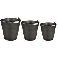 Emmer/plantenpot/bloempot - set van 3x stuks - zink - zwart