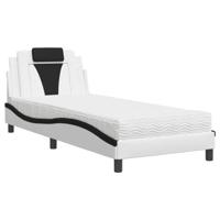 vidaXL Bed met matras kunstleer zwart en wit 90x200 cm, bedframe, bed ombouw, eenpersoonsbed, bedbodem, slaapkamermeubel, 1 persoonsbed, logeerbed