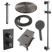 Regendoucheset Inbouw Brauer Gunmetal Edition Thermostatisch 30cm met 3-Weg Omstelling, Plafondarm, Glijstang en Handdouche 3-Standen Geborsteld Gunmetal - thumbnail