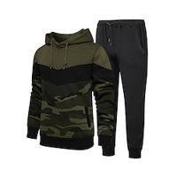 Voor heren Trui met capuchon Trainingspak sweatsuit Leger Groen Koffie Capuchon Kleurenblok Camouflage Kleur Lapwerk 2-stuks Sport Outdoor Dagelijks Feestdagen Streetwear Basic Casual Lente Herfst Lightinthebox - thumbnail