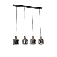 QAZQA - Design Hanglamp zwart met goud en smoke glas incl. 4 PUCC - Zuzanna | Woonkamer | Slaapkamer | Keuken - Glas Langwerpig - E27 Geschikt voor LED - Max. 4 x 3.5 Watt