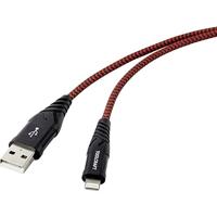 TOOLCRAFT USB-kabel USB 2.0 USB-A stekker, Apple Lightning-stekker, 1,00 m, zwart-rood, extreem robuuste gevlochten afscherming