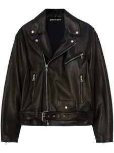 Palm Angels logo-print biker leather jacket - Noir