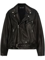 Palm Angels logo-print biker leather jacket - Noir - thumbnail