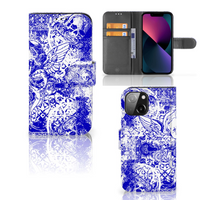 Telefoonhoesje met Naam iPhone 13 Mini Angel Skull Blauw - thumbnail