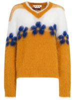 Marni pull fleuri à effet brossé - Blanc