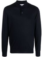 Cruciani fine-knit long-sleeved polo shirt - Bleu - thumbnail