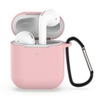 AirPods siliconen hoesje voor AirPods 1/2 - Licht roze + handige clip - thumbnail