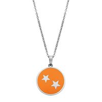 CO88 Collection Zodiac 8CN 26090 Stalen Collier met Hanger - Sterrenbeeld Tweelingen 15 mm - Lengte 42 + 5 cm - Zilverkleurig / Oranje - thumbnail