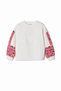 Sweatshirt pofmouwen borduursels - WHITE - M