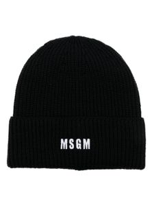 MSGM bonnet nervuré à logo brodé - Noir