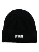 MSGM bonnet nervuré à logo brodé - Noir - thumbnail