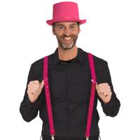 Carnaval verkleed set - fuchsia roze - hoed en pailletten bretels- volwassenen/unisex - feestkleding