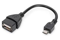 DIGITUS USB 2.0 adapterkabel - 0,2 m - USB Micro B (St) naar USB A (Bu) - 480 Mbit/s - USB-adapter - zwart
