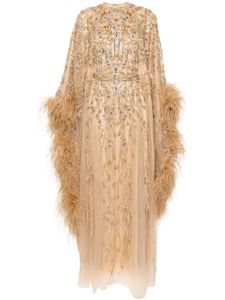 Dina Melwani robe longue bordée de plumes