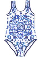 Dolce & Gabbana Kids maillot de bain à imprimé Majolica - Bleu