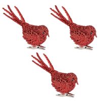 4x Kerstboomversiering glitter rode vogeltjes op clip 12 cm