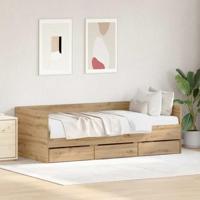 vidaXL Modern Artisan Eiken Logeerbed met Drie Opberglades - Bewerkt Houten Frame - Stijlvol Voor Slaapkamer Of Woonkamer - Ideaal Voor Volwassen Gebruik - Multifunctioneel Rechthoekig