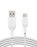 Belkin BoostCharge gevlochten USB-C-kabel, USB-C/USB-A kabel, USB Type-C-kabel, oplader kabel voor iPhone 15, Plus, Pro, Pro Max, Samsung Galaxy S24, Pixel, iPad, Nintendo Switch, meer, 2 m, wit