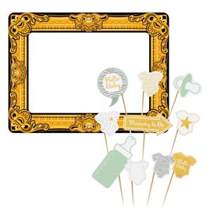 Babyshower foto prop set met frame - 11-delig - opblaasbare fotolijst - photo booth accessoires