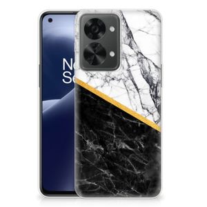 OnePlus Nord 2T TPU Siliconen Hoesje Marmer Wit Zwart - Origineel Cadeau Man