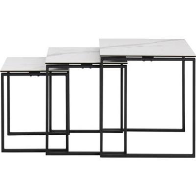 24Designs Set 3 Bijzettafels Serenity - Wit Keramiek - Mat Zwart