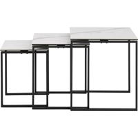 24Designs Set 3 Bijzettafels Serenity - Wit Keramiek - Mat Zwart