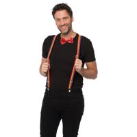 Carnaval verkleedset bretels en strik - regenboog - rood - volwassenen/unisex - feestkleding